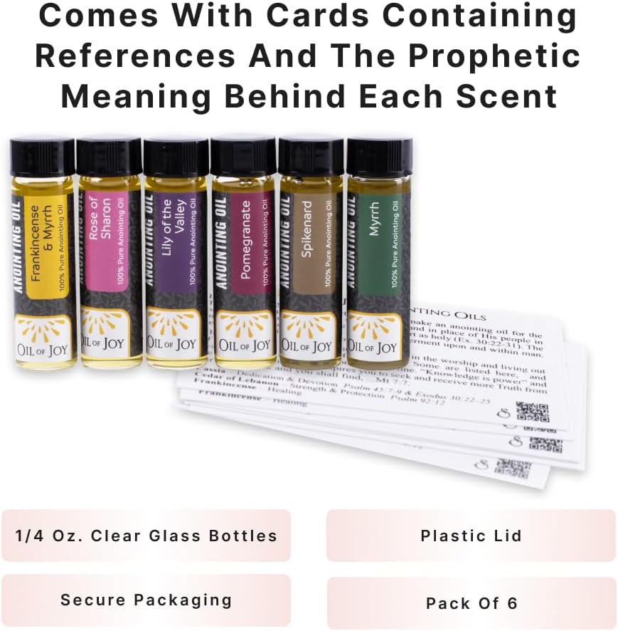 Pack of 6 Anointing Oil for Prayer - Assorted Scents - Rose of Sharon Anointing Oil Frankincense and Myrrh, Lily of The Valley, Pomegranate, Myrrh, Spikenard