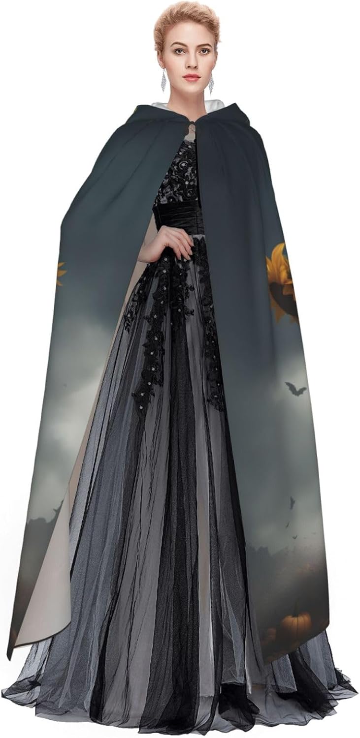 Sunflower Halloween Skull print Halloween Hooded Robe Cloak for Adult Men Women Wizard Vampire Knight Fancy Cape Costume