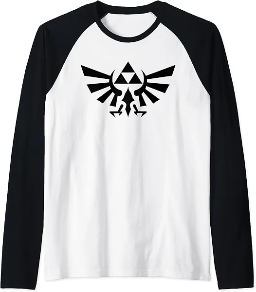 Nintendo Zelda Hyrule Crest Black Triforce Raglan Baseball Tee
