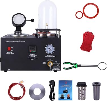 Vacuum Jewelry Casting Machine 1500W with Pump and Bell Jar, High-Temperature Equipment for Lost-Wax Casting Gold, Silver, Copper Crafts, 2KG Capacity