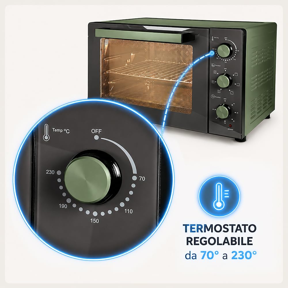 Tognana Iridea, Four électrique ventilé avec parois intérieures en matériau antiadhésif, Vert Sauge