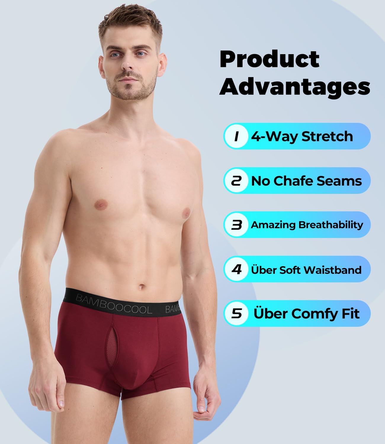 BAMBOO COOL Mens Trunks Underwear Performance Breathable Mesh Fly Zone Moisture-Wicking(4 Pack) - Image 5