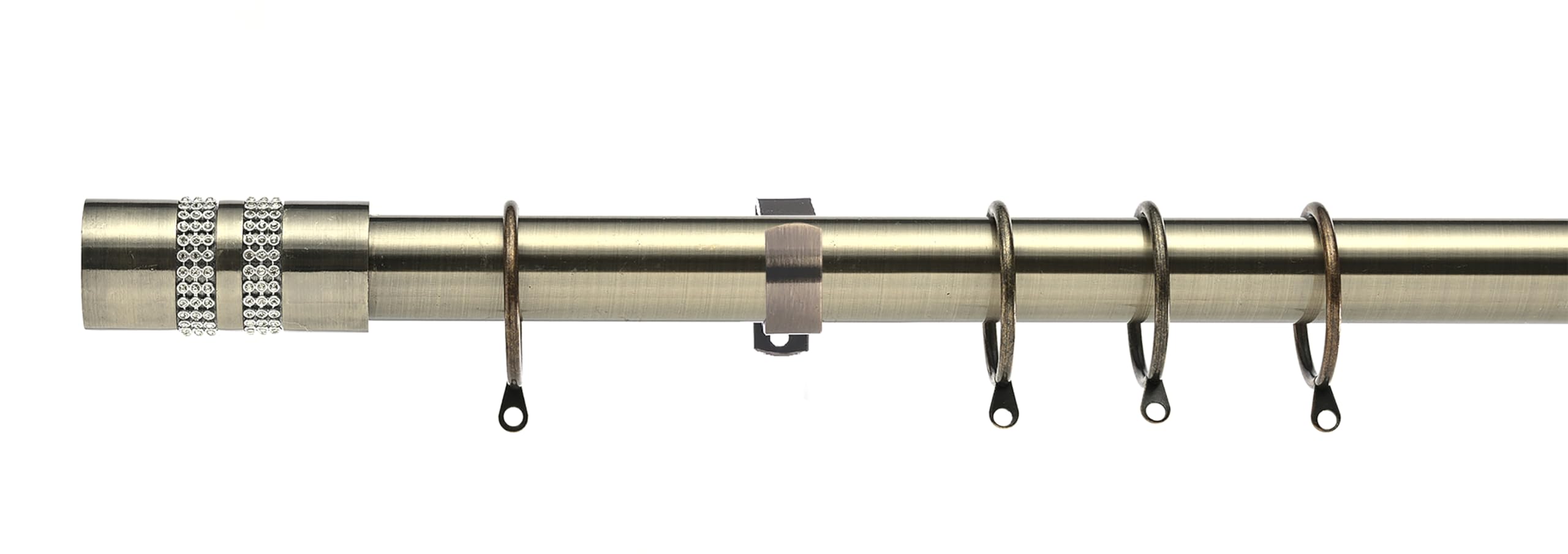 Lister Cartwright 28mm Antique Brass Fixed Metal Curtain Pole Set Rings with Diamante Stripe Finial Voile Easy fit to Outdoor, Bedroom, Living Room (240 cm)