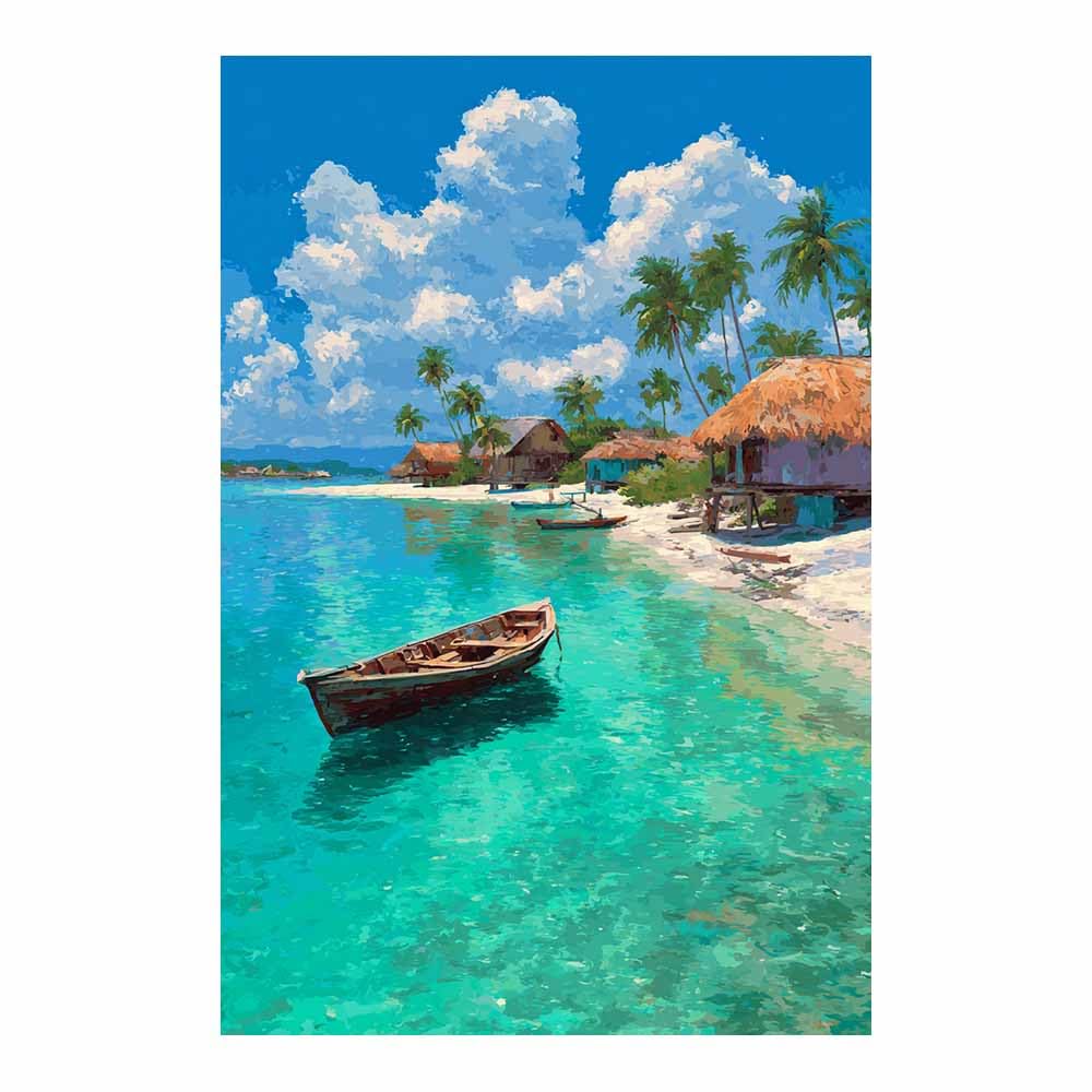 HOQIU Canvas Wall Art Coastsal Boatss & Huts Views canvas art, art print, house decor, bedroom wall decor above bed, prints for living room.(Multicolor)-30x40cm Unframed
