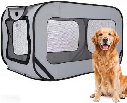 36 Inch Foldable Dog Kennel for Large Dogs, Portable Waterproof Pop-Up Pet Crate, Indoor Outdoor Travel Car Seat Kennel Grey