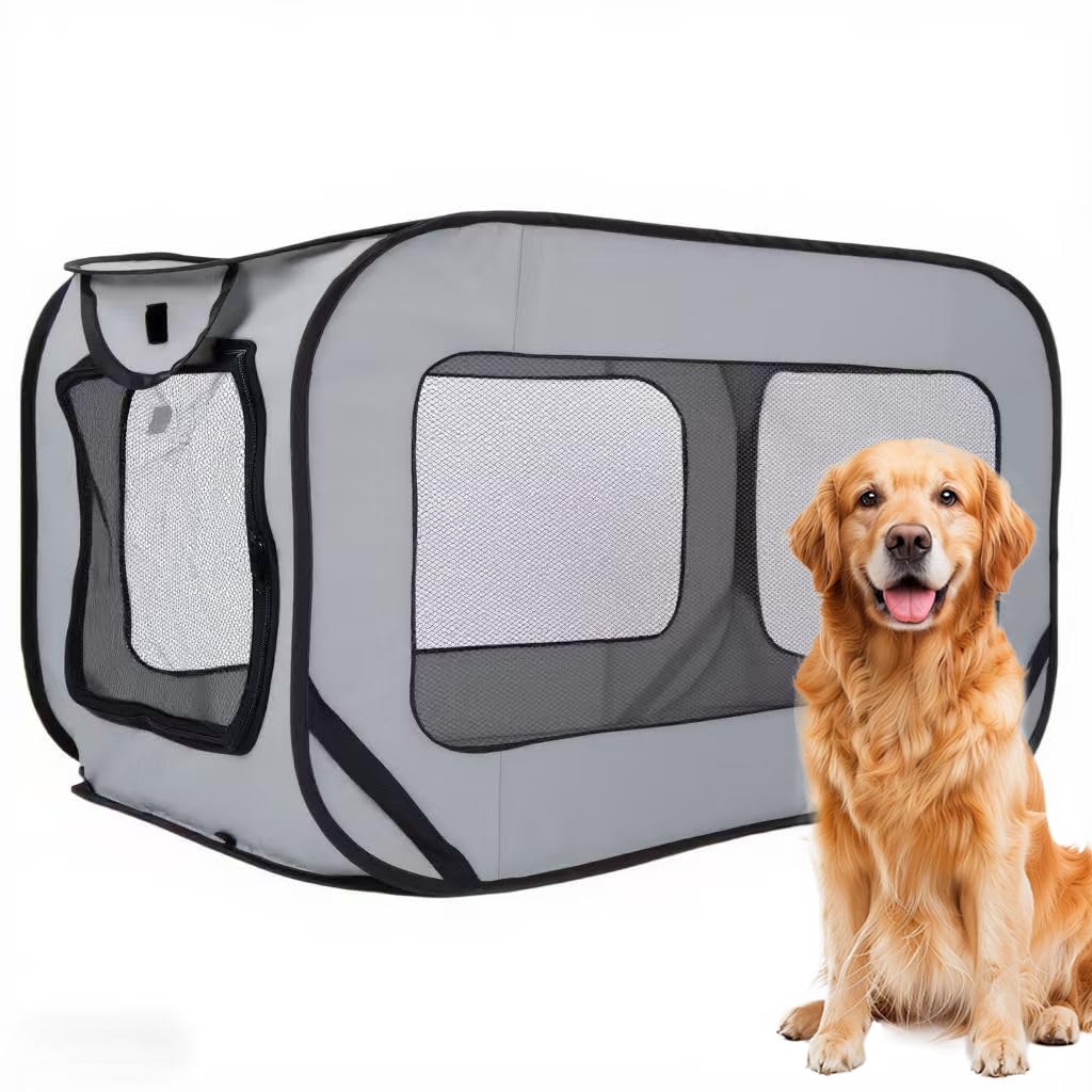 36 Inch Foldable Dog Kennel for Large Dogs, Portable Waterproof Pop-Up Pet Crate, Indoor Outdoor Travel Car Seat Kennel（Grey）