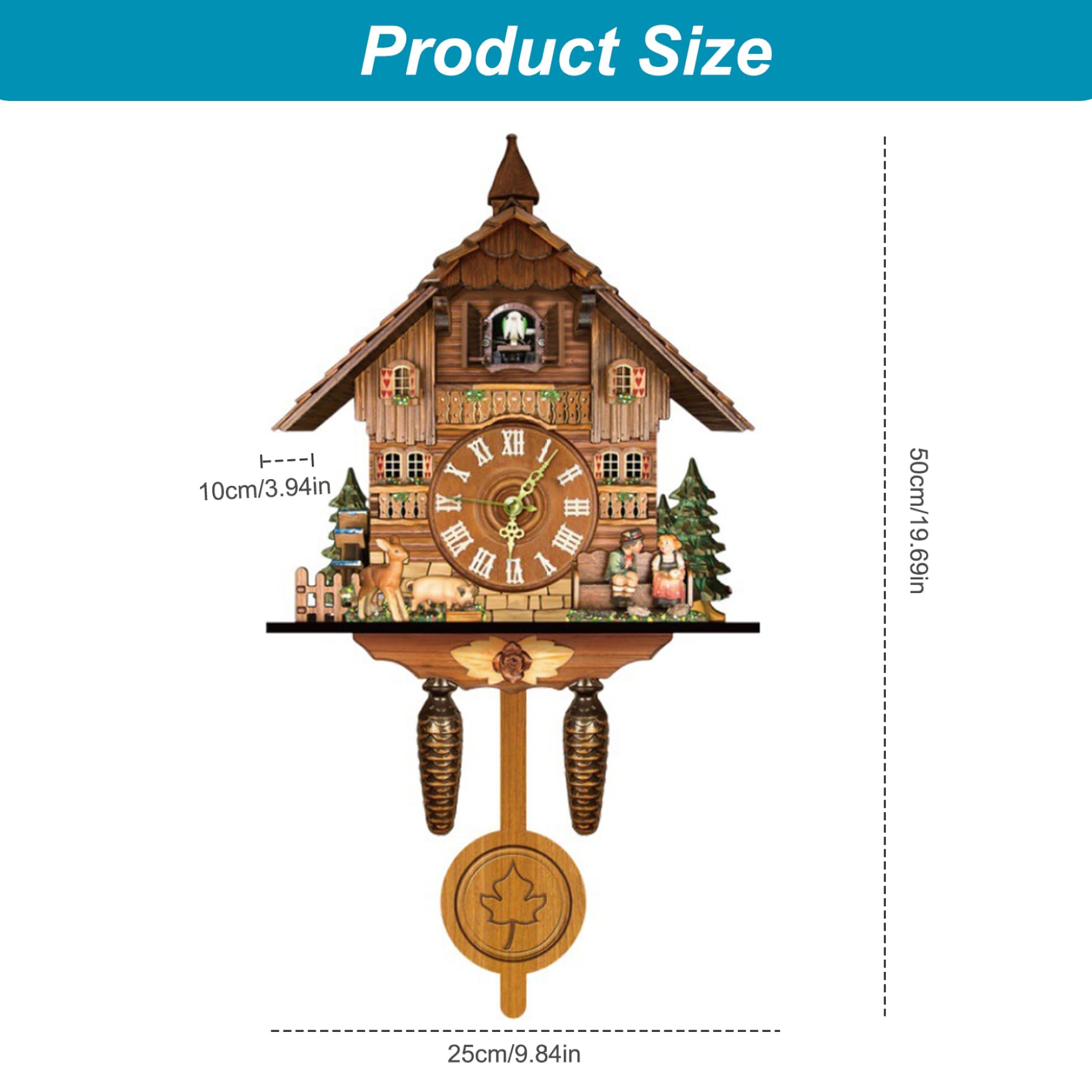 Reloj de Cuco Vintage de Madera con Ave que Trabaja, Péndulo Colgante, Ajustable con Botón