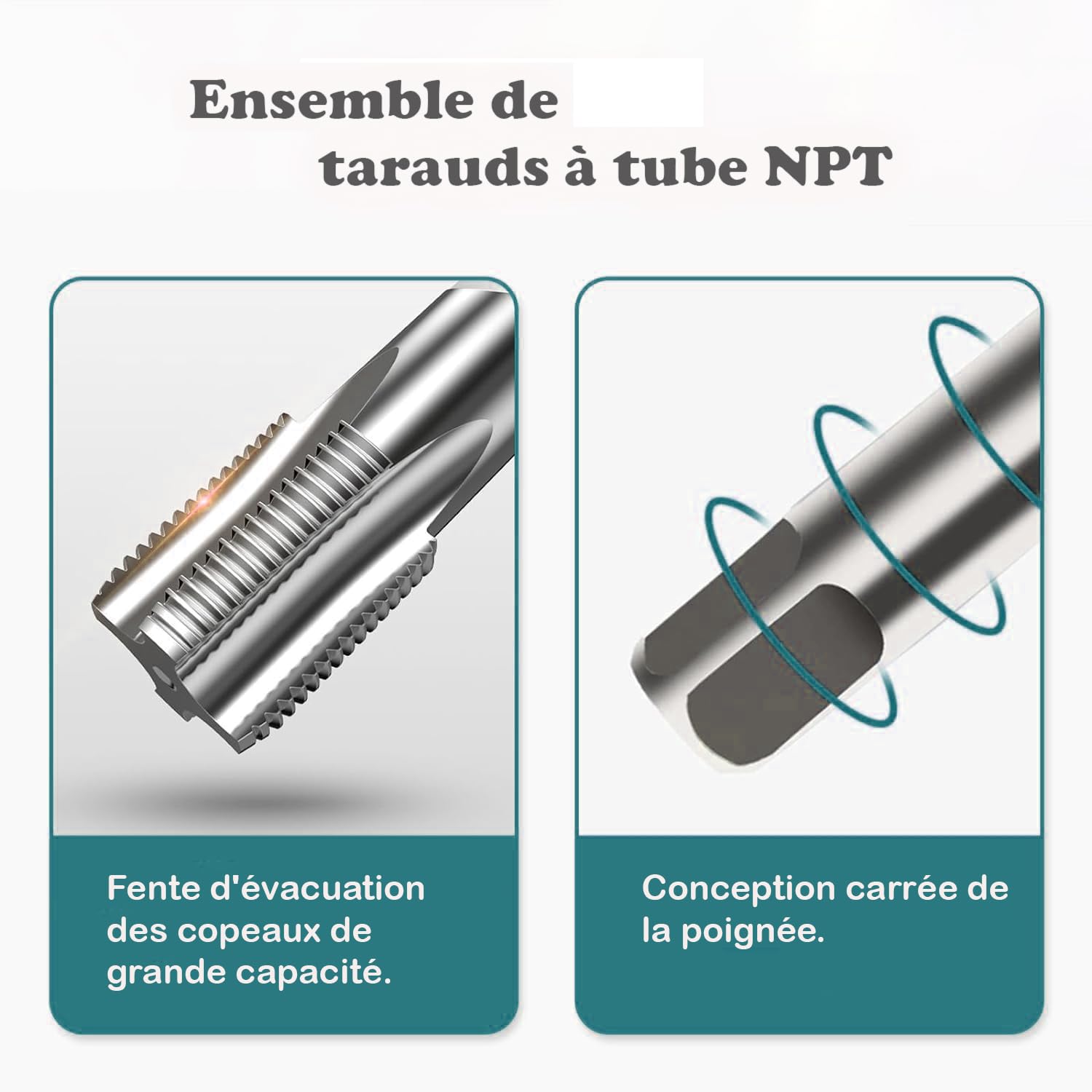 Kit de 5 Tarauds NPT en Acier Haute Vitesse, Tailles 1/8" à 3/4", pour Filetage Tuyaux Plomberie et Auto