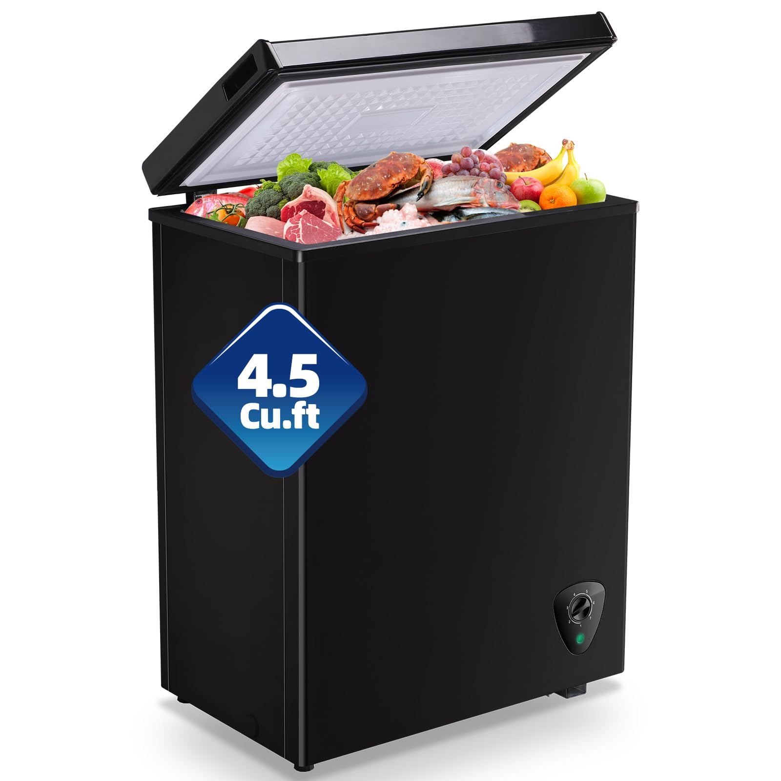 TACOOL 4.5 Cu.ft Chest Freezr with Wheels Deep Freezer for Bulk Storage Top Open Door 2 Removable Baskets 7 Modes Temperature for Home Apartment Kitchen Black | Fridge.com