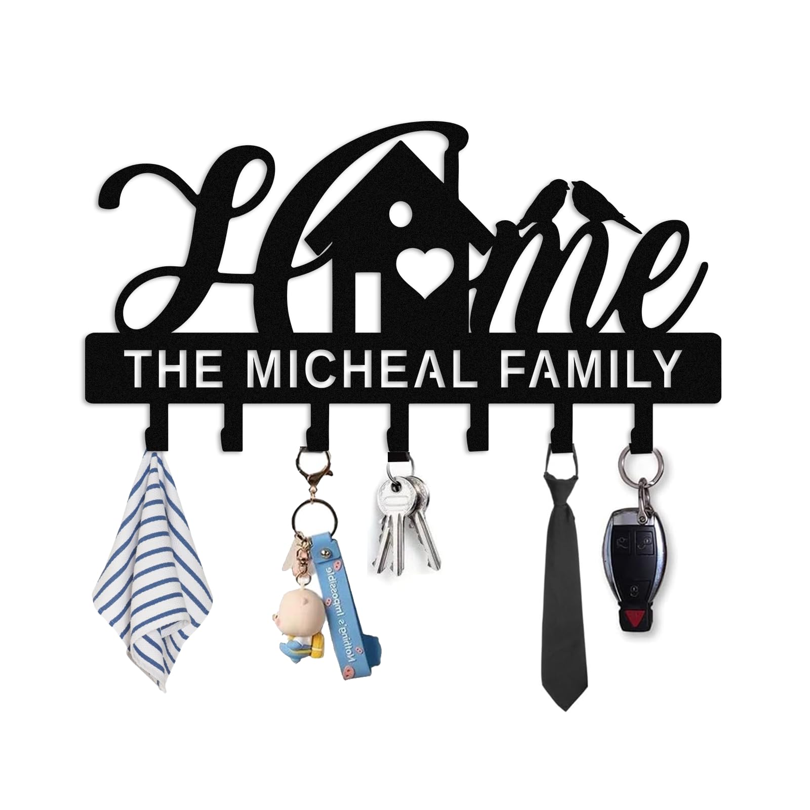 Met5kdm Style-6 Personalized Key Holder For Wall,Custom Metal Hooks With Name,Key Hanger Organizer For Entryway, Front Door, Hallway, Bathroom,Home Sweet Home Decor