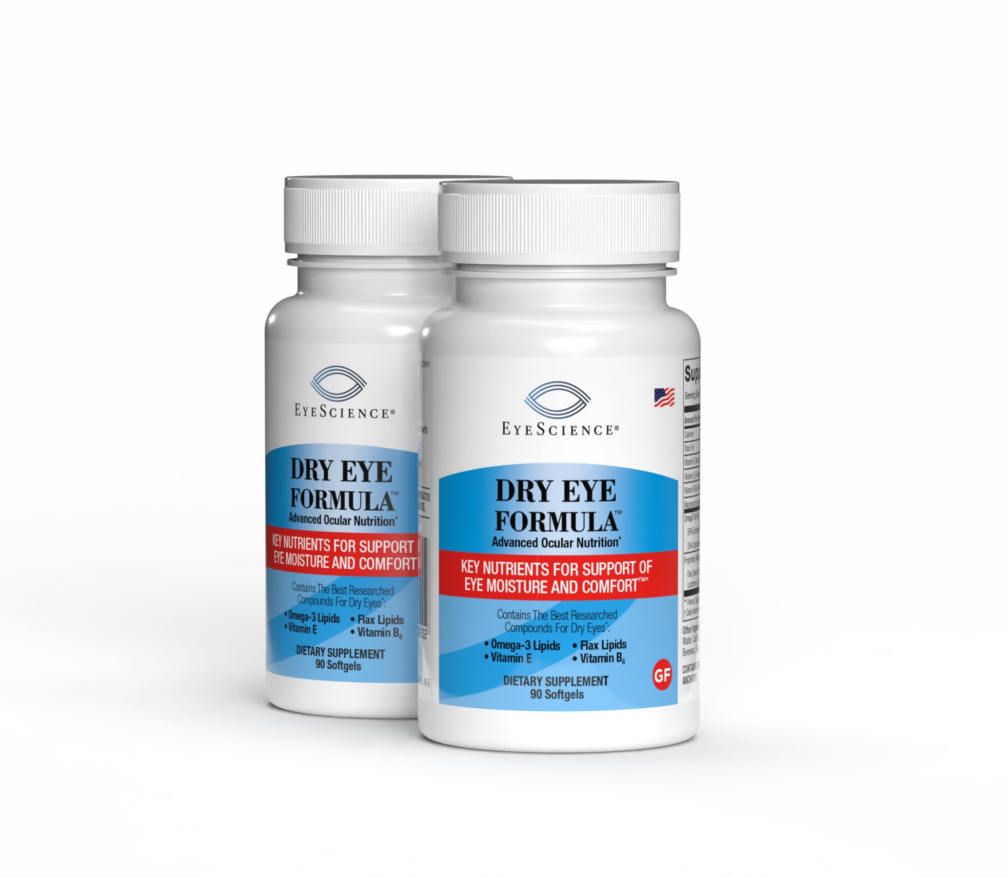EyeScience - Dry Eye Formula - 90 Softgels - for Relief, Omega-3, Vitamins E, C & B6, Magnesium - Tear Production & Lasting Comfort - 2 Pack