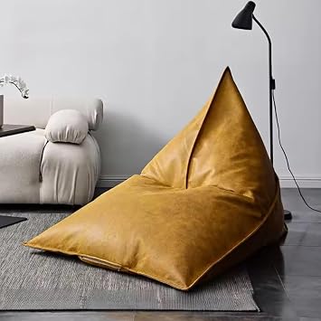 Big Luxury Triangle Pouf Cover Faux Leather Bean Bag Cover No Filler Leatherette Empty Bean Bag Coverwith Easy Carry Handle for Living Room Bedroom DecorYellow