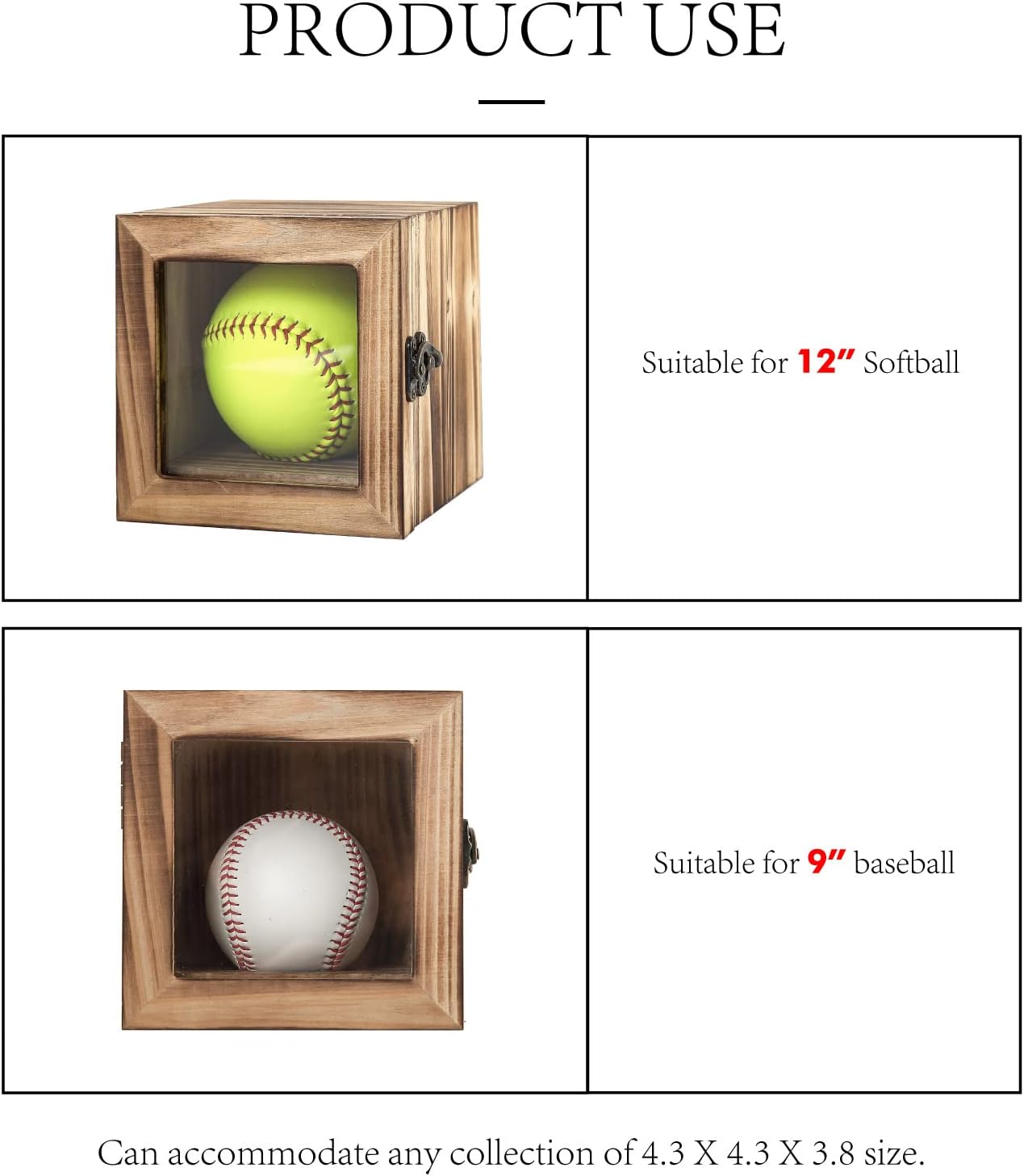 Freezing point 9" Baseball 12" Softball Display Case for Balls Homerun Shadow Box Frame Wall Mount Small Stand Holder Cubes Memorabilia Clear Sport Collectibles Single Gifts for Boys Carbonized 1
