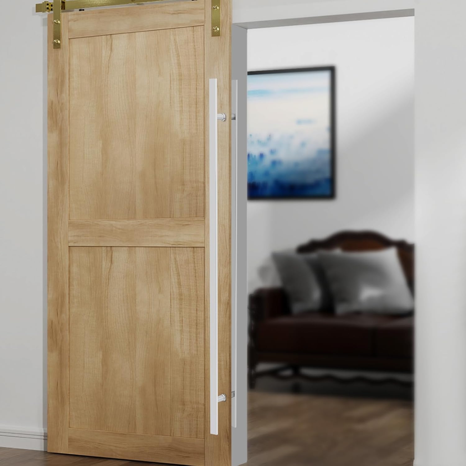 47.05in Push Pull Door Handle,Double Sided H-Shaped Commercial Sliding Doors Handle,Heavy Duty Swing Door Handles Replacement for Glass Door,Wooden Door (Silver-Brushed, 58.66 * 1.6in)