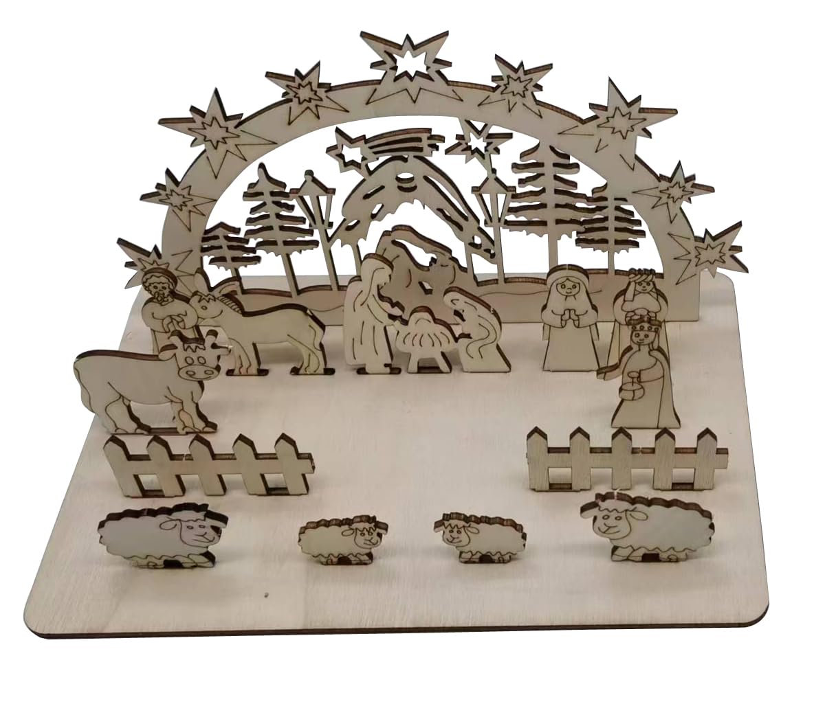 TOY TREND Mini Wooden Nativity Scene Set of Two Christmas Table Decoration DIY Coloring&Assembling, Multicolor - Image 2