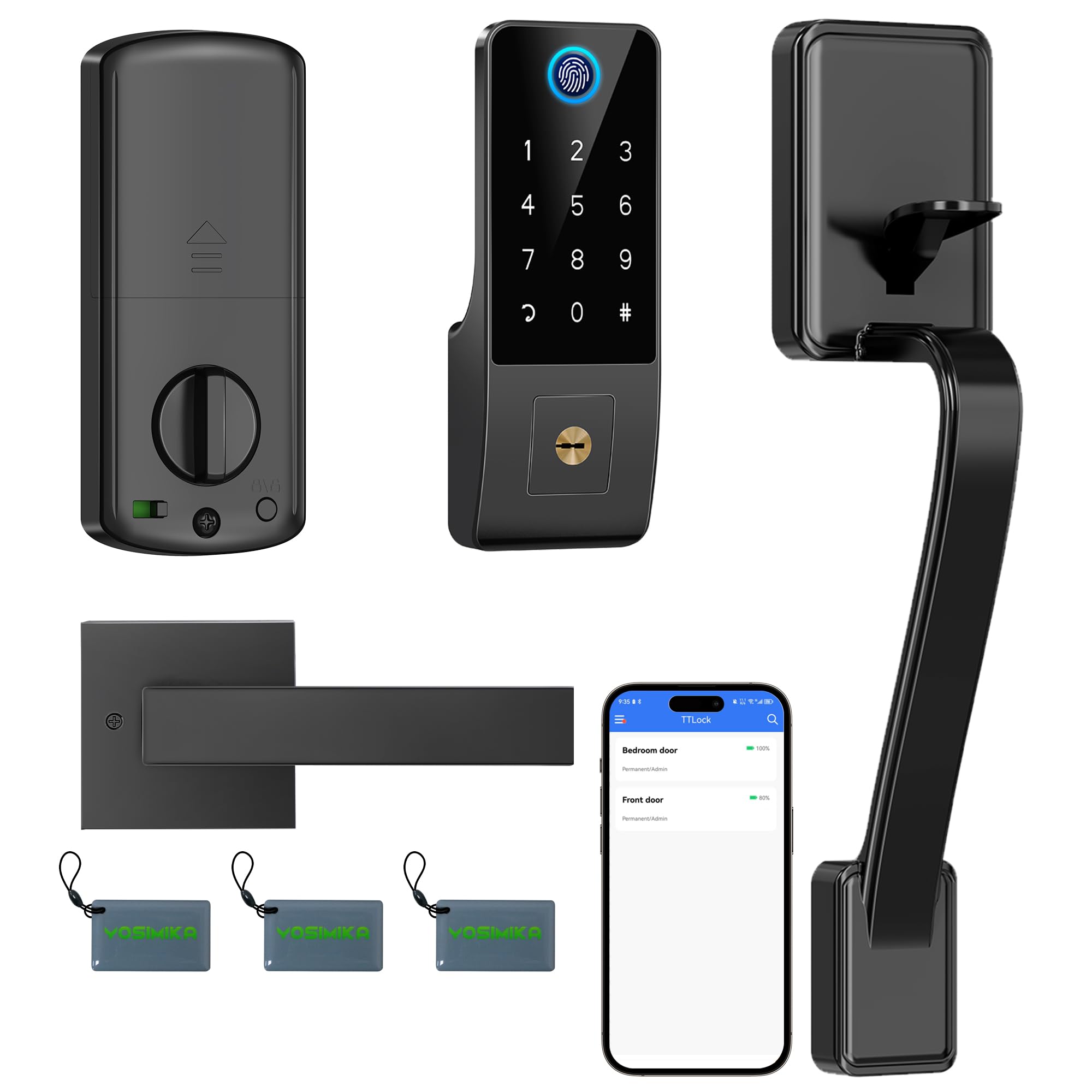 YOSIMIKA Smart Fingerprint Door Lock with Keypad – Keyless Entry Deadbolt for Front Door, Smart Door Locks for Front Door,App Control, Auto Lock,Easy Installation,Matte Black