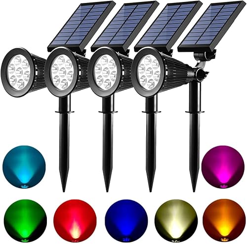 Miniatura 7 de Luces solares impermeables de color para exteriores, 7 luces LED que cambian de color, foco de paisaje para patio, jardín, patio, césped, 2 fotos