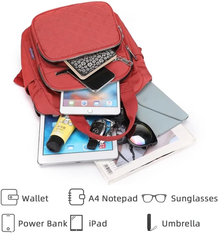 Small Backpack for Women Casual Quilted Square Bag Waterproof Multi Pockets Daypack Lightweight Top Handle Satchel - Image 5