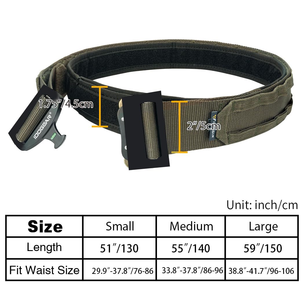 IDOGEAR 2 Zoll Taktischer Gürtel Combat Schnellverschlussschnalle Rigger Gürtel im Militärstil Molle Strapazierfähiges Gurtsystem 2 Zoll Außengurt und 1,75 Innengurtset