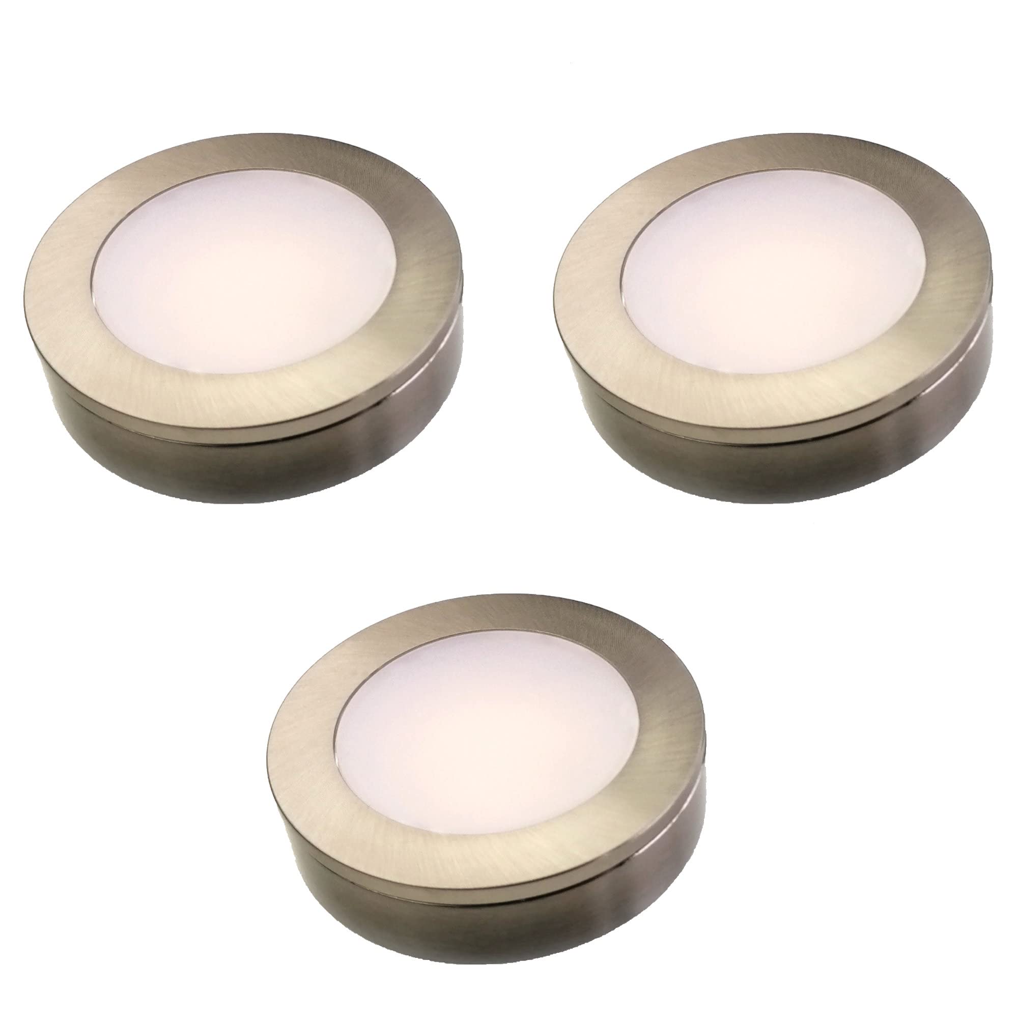 kalb | 3er Set LED Einbauspot Unterbauspot 6,3cm ∅ Einbaustrahler für Möbel inkl. Aufsatzring, Edelstahl gebürstet, 12VDC, 3 Watt, warmweiß