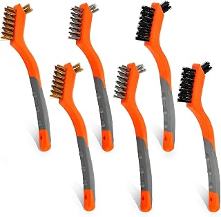 Wire Brush Set 6PCS Brass/Stainless Steel/Nylon Bristles Wire Scratch Brush Rust Removing with Curved Handle for Cleaning Rust, Corrosion, Dirt, Paint Scrubbing, Orange…