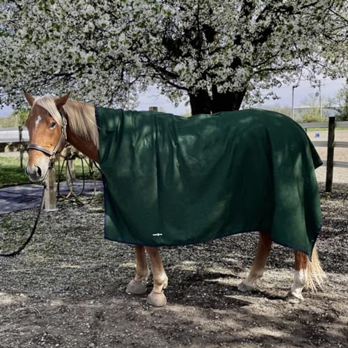 Image of All-Season Wool Cooler - Hunter Green (88 X 94) Oversized to fit All Horses. Speeds Drying After Baths and Gradual Cooling After Exercise.