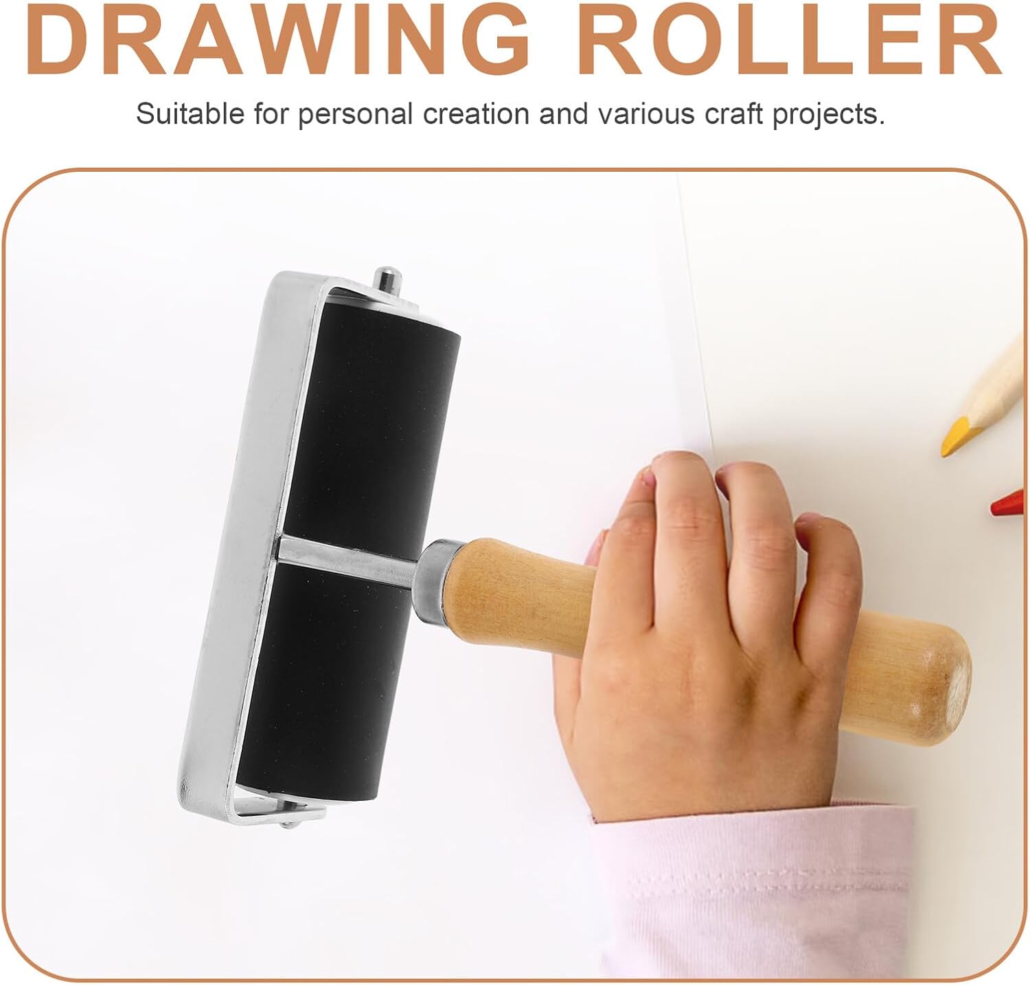 Zerodeko Printmaking Roller Rubber Ink Rollers with Wooden Handles for Art Crafts Stamping and Uniform Coloring