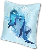 Vista 3 de Funda de almohada decorativa con diseño de animales marinos y delfines en acuarela, de 18 x 18 pulgadas, moderna, cuadrada, color azul, para sofá