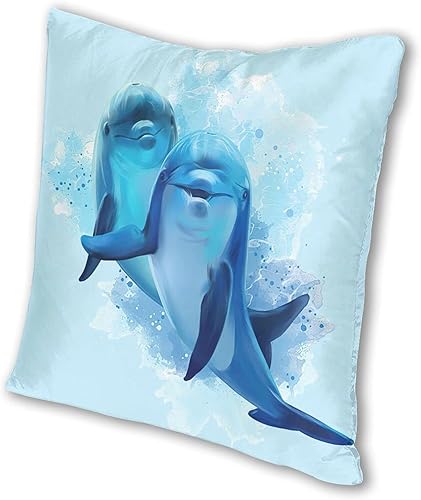 Miniatura 3 de Aiputao Funda de almohada decorativa con diseño de animales marinos y delfines en acuarela, de 18 x 18 pulgadas, moderna, cuadrada, color azul, para
