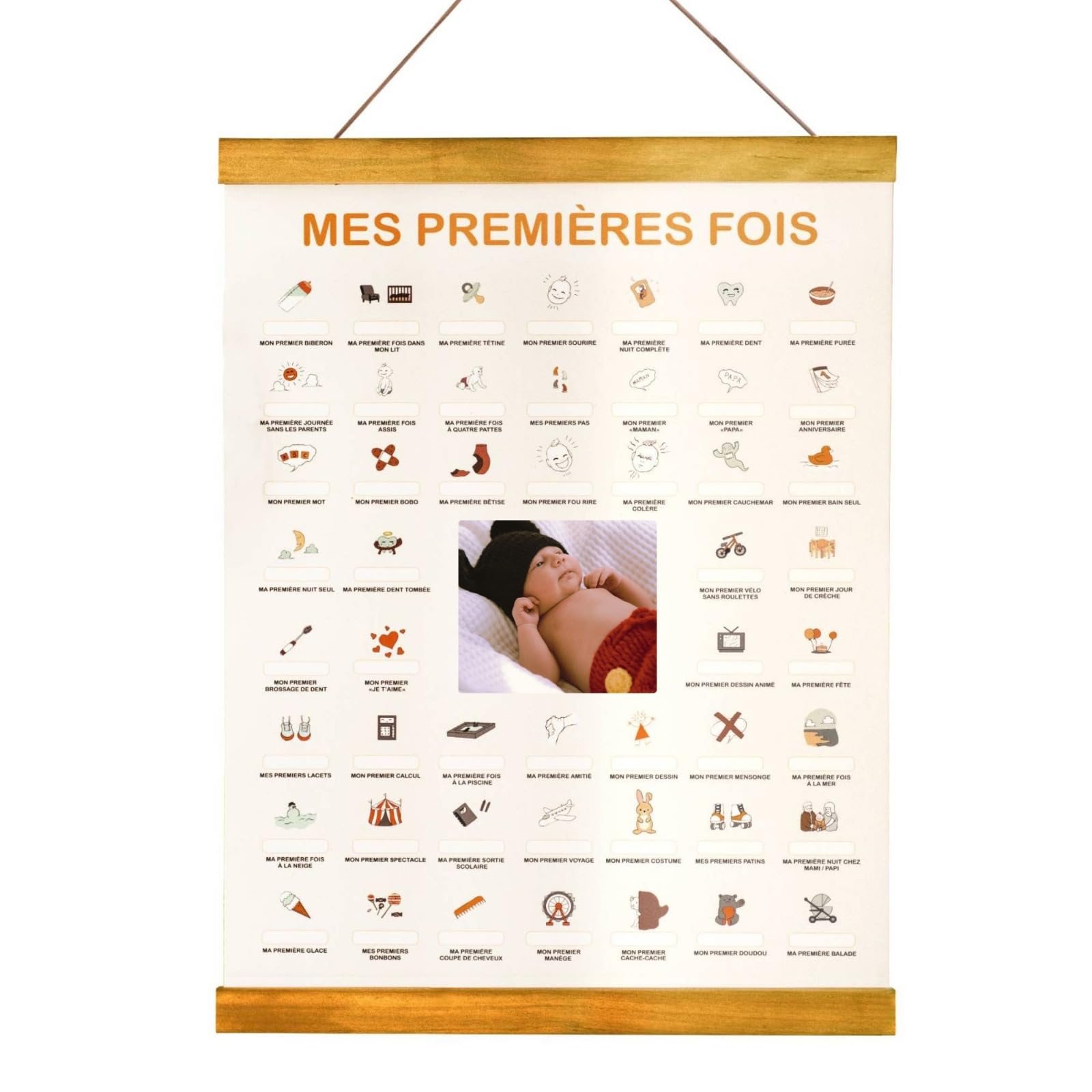 TASLIM Cadeau Naissance Original-Mes Premières Fois Bébé à Tamponner (coffret complet) – Affiche Souvenir Bébé A3 – 50 Premières Fois à Dater – Idée Cadeau Jeunes Parents.