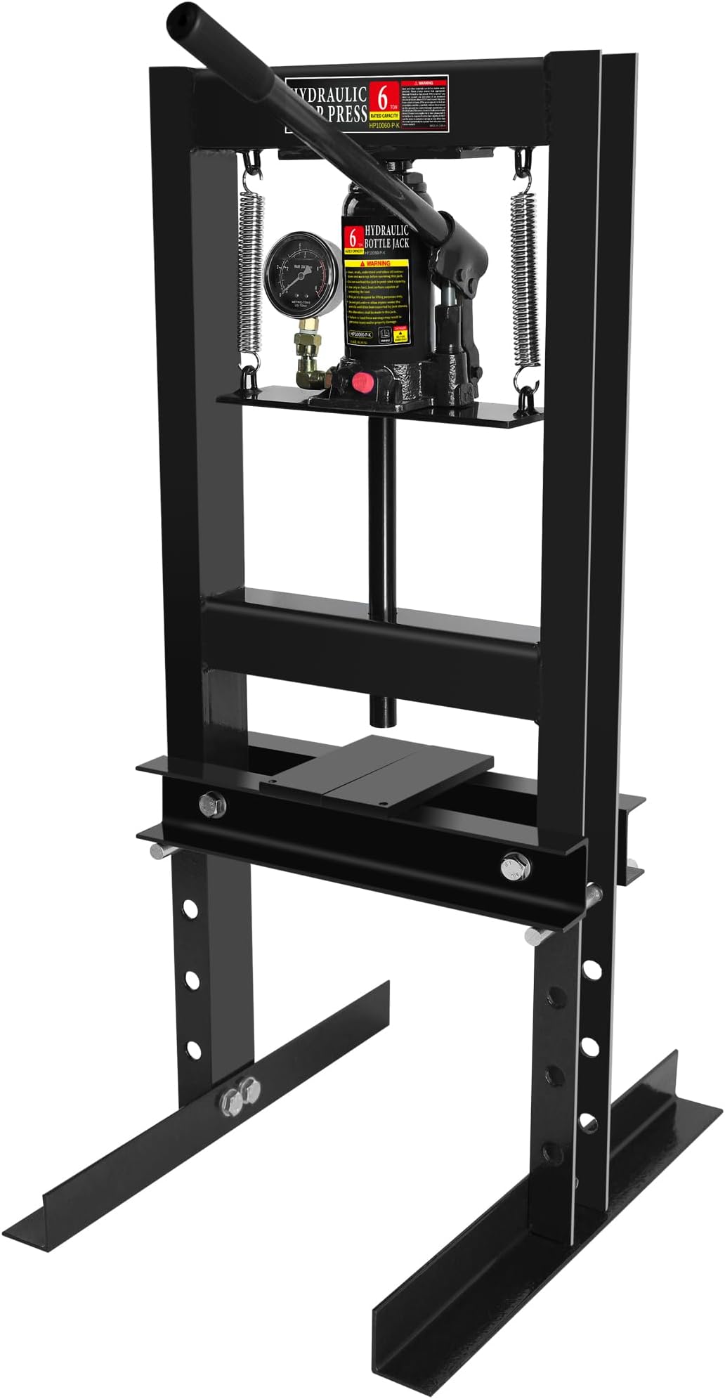 GarveeTech 6 Ton Shop Press, H-Frame Garage Floor Adjustable Hydraulic Shop Press with Stamping Plates & Pressure Gauge to Bend, Straighten, Or Press Parts, Install Bearings & U-Joints