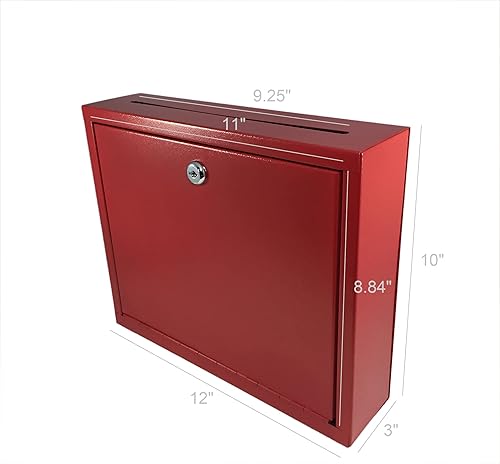 Miniatura 4 de FixtureDisplays® Multiusos, montaje en pared, tamaño mediano, caja de sugerencias, caja de donación, buzón, caja de efectivo 15212-rojo