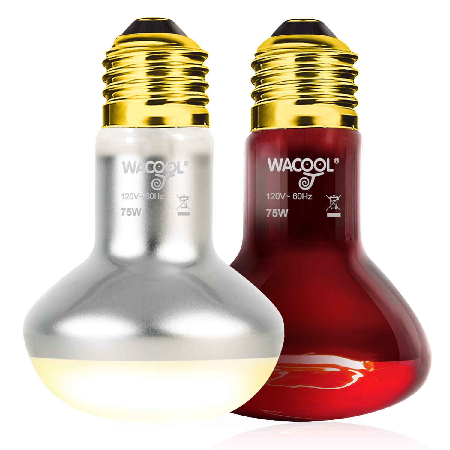 WACOOL 2Pack 75W Reptile Heat Lamp Day & Night Kit, Nature Simulated Basking Daylight & Nightlight Heat Lamp Bulbs for Reptiles & Amphibians, UVA Heat
