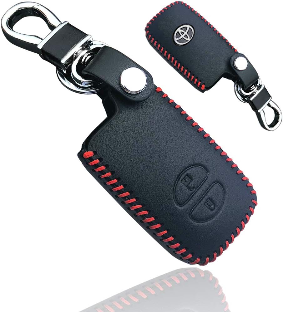 Amazon Yoshinari トヨタ Toyota プリウス30系 アクア ヴィッツ カローラ 86 など適応 レザー スマート キーケース キーカバー スタイリッシュ オシャレ 汚れ 滑り 傷 防止 黒革赤線 キーケース キーホルダー 車 バイク