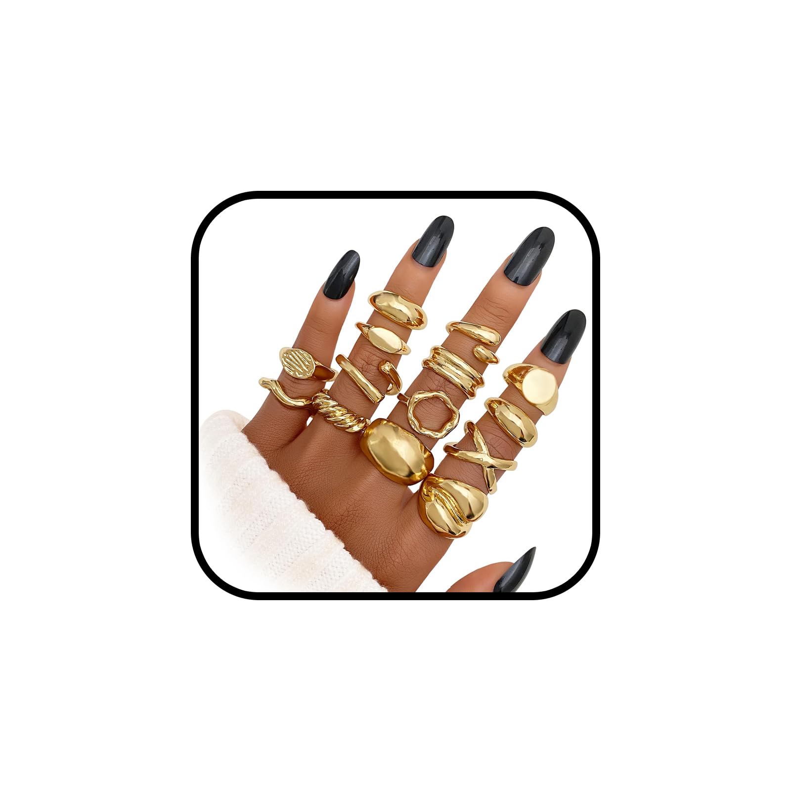Set 6 Anelli Oro Per Donna - Anelli Aperti Impilabili, Spessi, Regolabili, Stile Trendy - 3