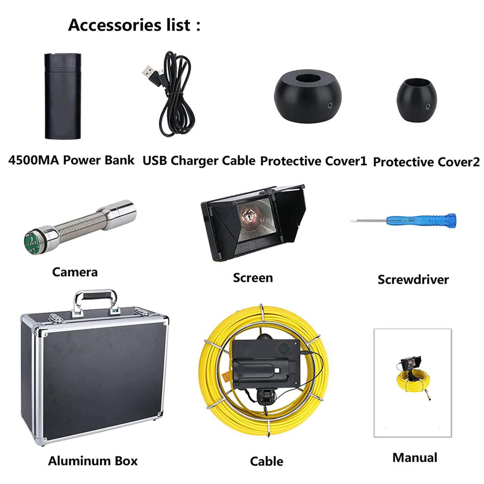 Cámara De Inspección De Tuberías,4.3-Inch Hand-Held Industrial Endoscope Sewer Inspection Camera IP68 Waterproof Pipe Endoscope Camera, Suitable for Sewer Repair