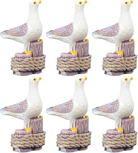 Amosfun 6 esculturas de gaviota en miniatura para decoración de jardín, figuras de aves marinas de resina, adornos de micro paisaje costero, 0.6 x