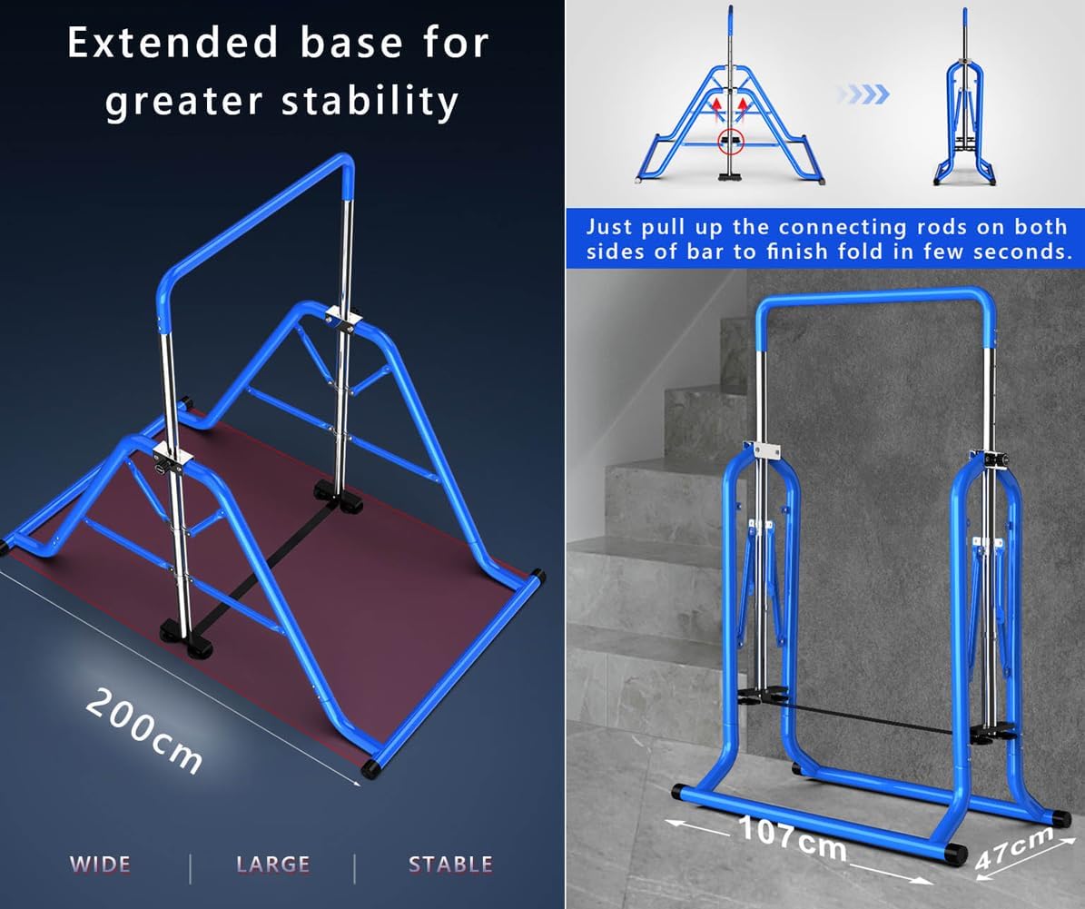 Gymnastics Horizontal Bar Expandable Gymnastic Bar Folding for Home, Adjustable Height Practice Bar Junior Training Bar for Kids and Adult Support to 440lbs