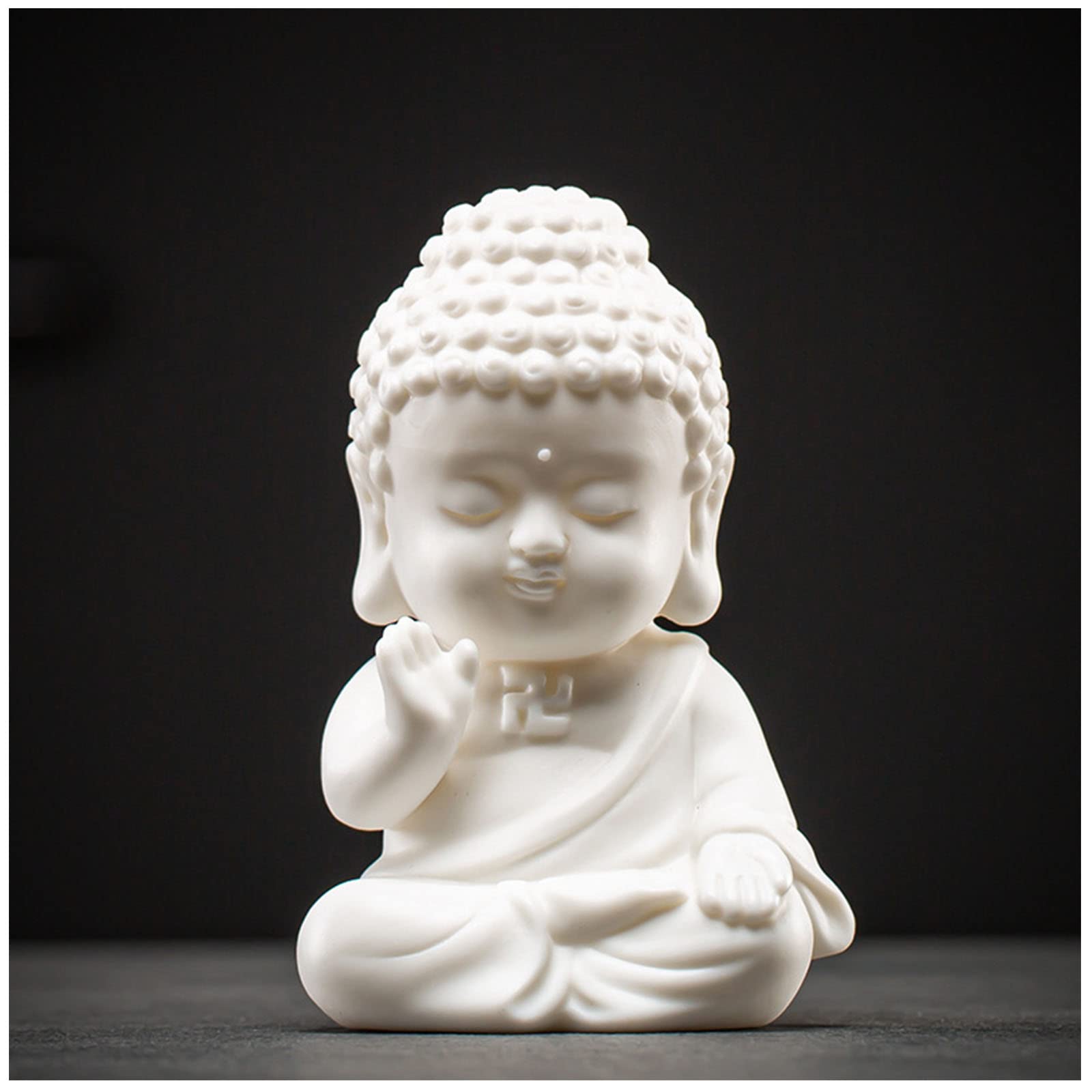 Estatua blanca de Buda pequeño – Bonita escultura zen de cerámica Tathagata para decoración del hogar, decoración de mesa, regalo rico de la suerte, manualidades significativas, figura de meditación