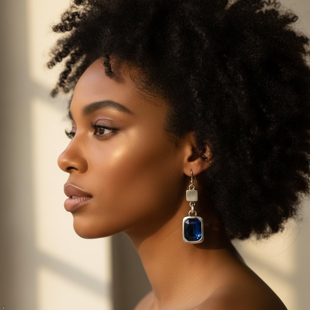 Handcrafted Bohemian Dangle Earrings for Women with Clear or Blue Crystal Stone, Vintage-Inspired Drop Design