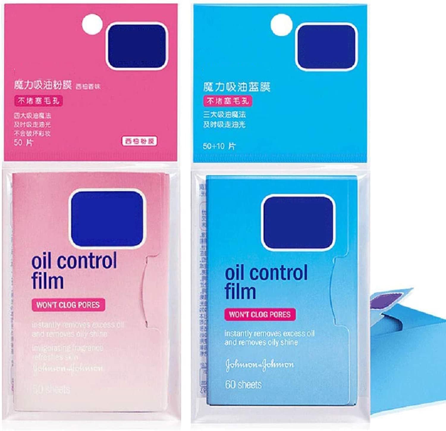 Oil-absorbing Sheet Face Oil Blotting Paper, 120 Pcs Same Series with Clean & Clear 1 Blue and 1 Pink, Skin Blotting Paper Face, Control Film Sheets (2 pack)