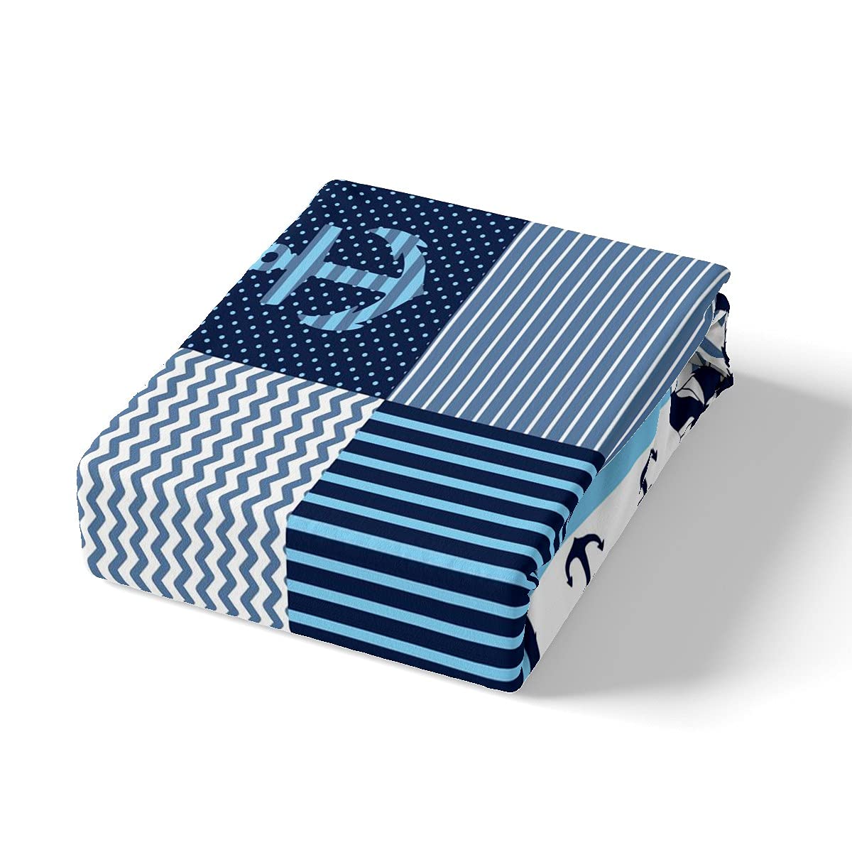 Juego de ropa de cama con diseño de océano para niños y adolescentes, funda de edredón para niños y adolescentes, diseño de rayas, color azul y blanco