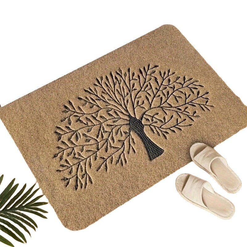 LUCKY Large Door Mats Outdoor 90 x 60 cm Non Slip Front Door Mat Super Absorb Mud Easy to Clean Tree of Life Doormat for Entrance Indoor Brown
