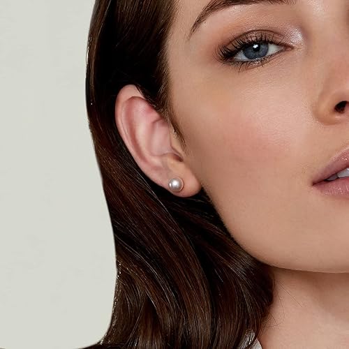 Vista 15 de THE PEARL SOURCE White Japanese Akoya Pearl Stud Earrings for Women – Genuine Cultured Pearls, Hypoallergenic Jewelry with Secure 14k Gold Backing