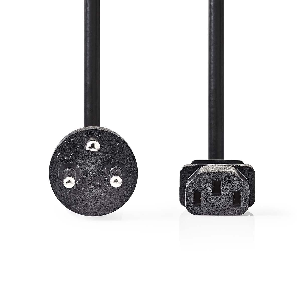 Nedis Stromkabel - Dänemark Stecker - IEC-320-C13 - Gerade, vernickelt, 2.00 m