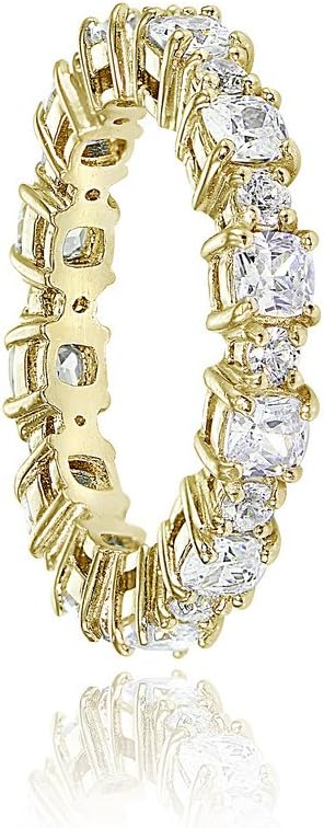 Hoops & Loops Sterling Silver Cubic Zirconia Cushion & Round-Cut Eternity Band Ring - Image 2