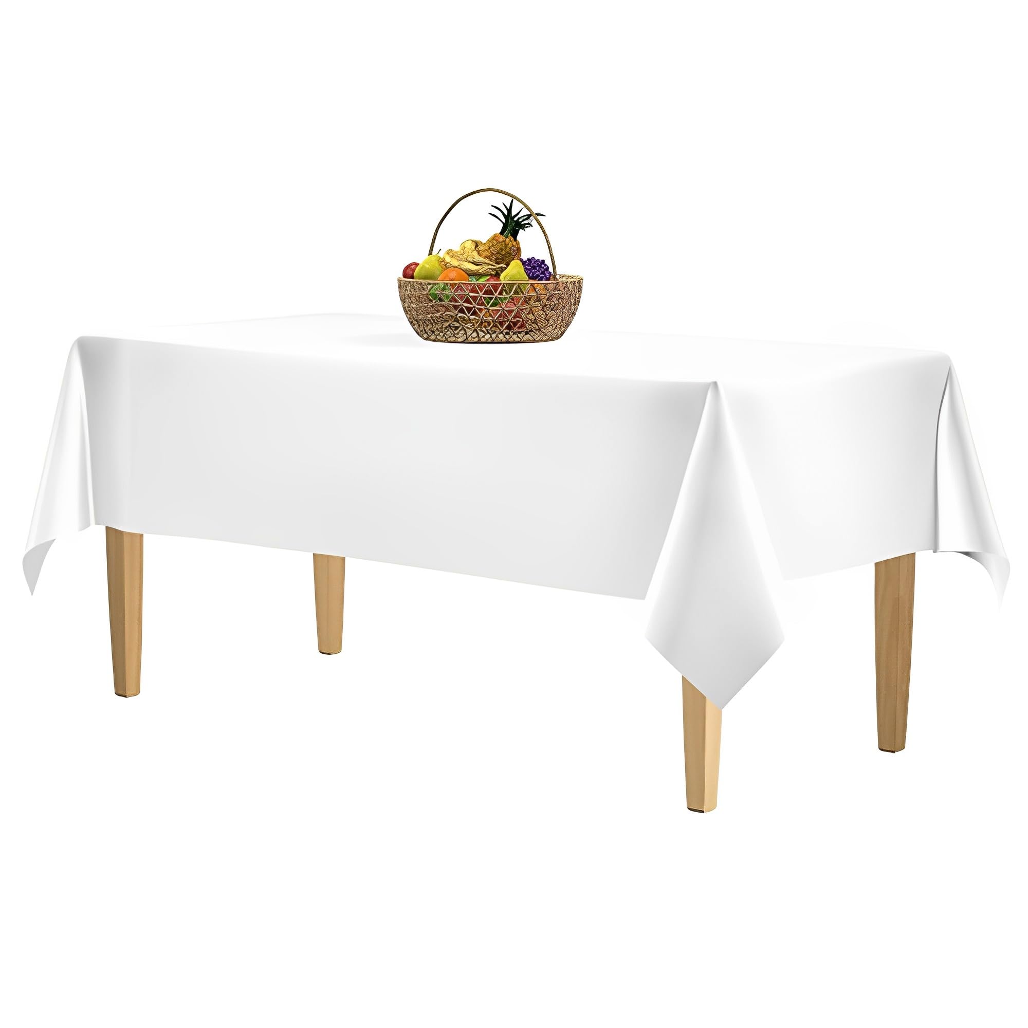 Beauenty 5-Pack White Disposable Plastic Tablecloth for Rectangle Tables（54 x 108 inch）,Premium thickening Plastic Table Cloth for Wedding,Party,Picnic,Camping and Banquet,Disposable or Reusable in