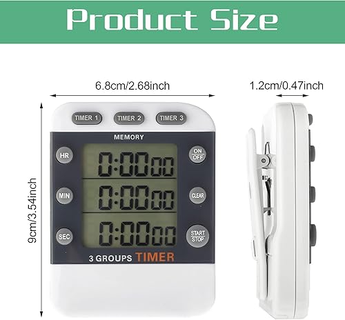 Miniatura 2 de Photect Temporizador digital de cocina dual de 2 piezas, 3 canales, cuenta arriba/abajo, temporizador de cocina con parte trasera magnética, alarma