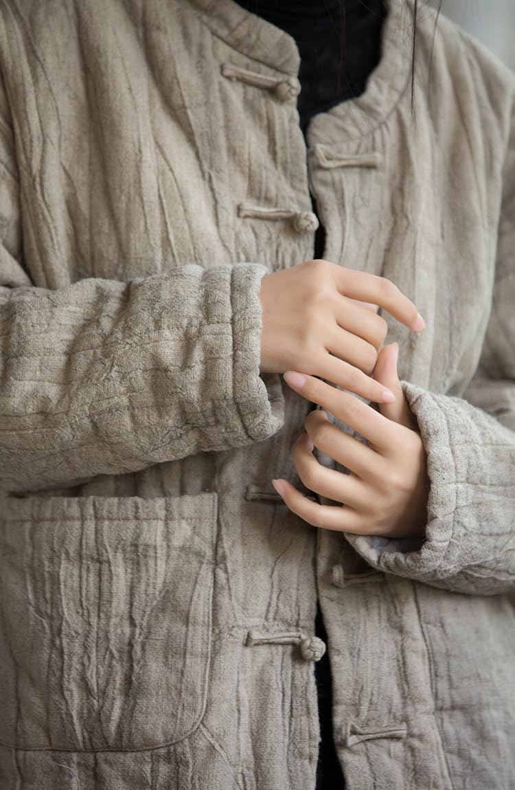 Women's Cotton Short Quilted Coat Autumn/Winter Solid Color Jacket Baggy Long Sleeve Button Top