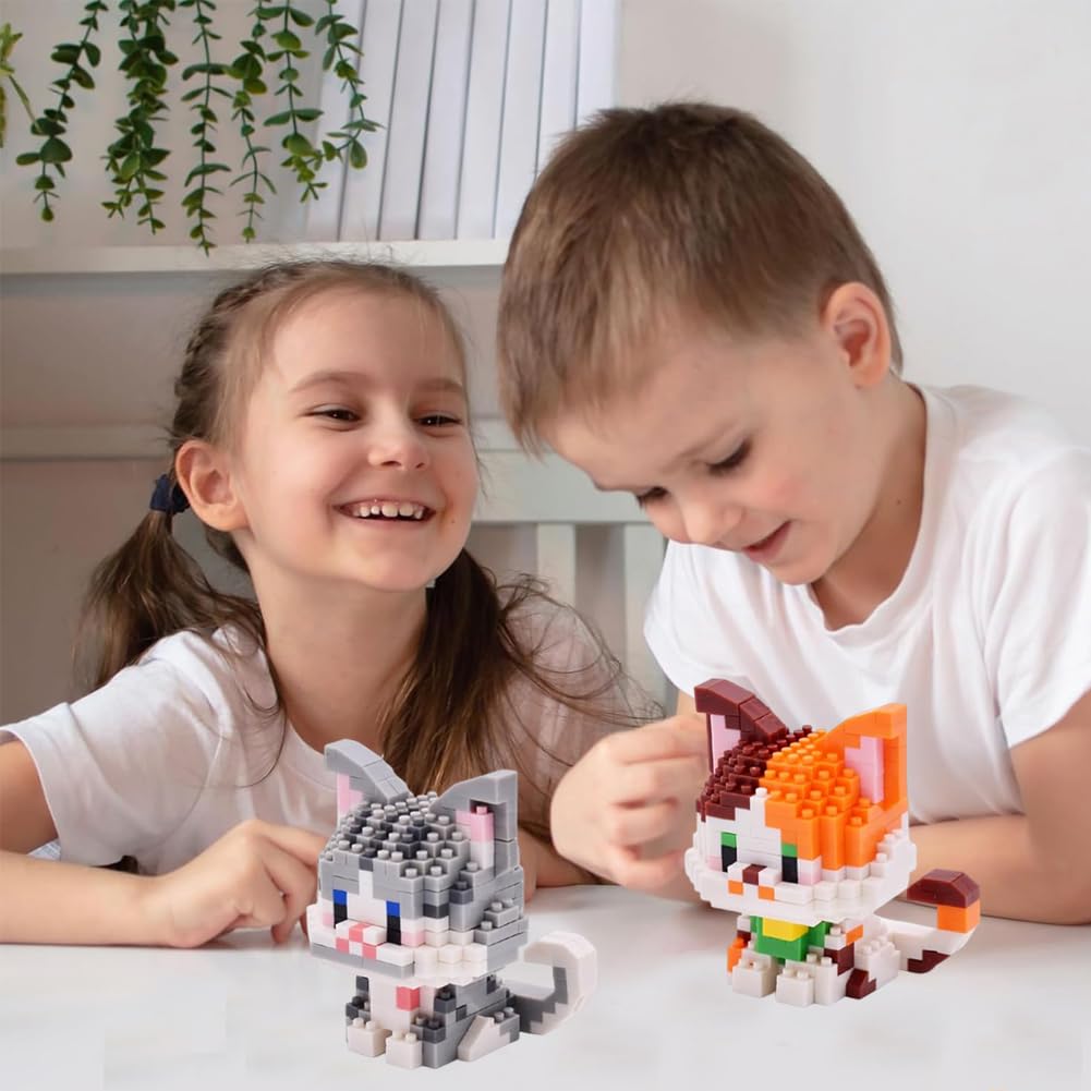 Mini Mattoncini da Costruzione Gatto, 4PCS Set di Mattoncini da Costruzione, Mini Animali Set di Simpatici, per Bambini a Partire dai 6 Anni, Regalo di Compleanno